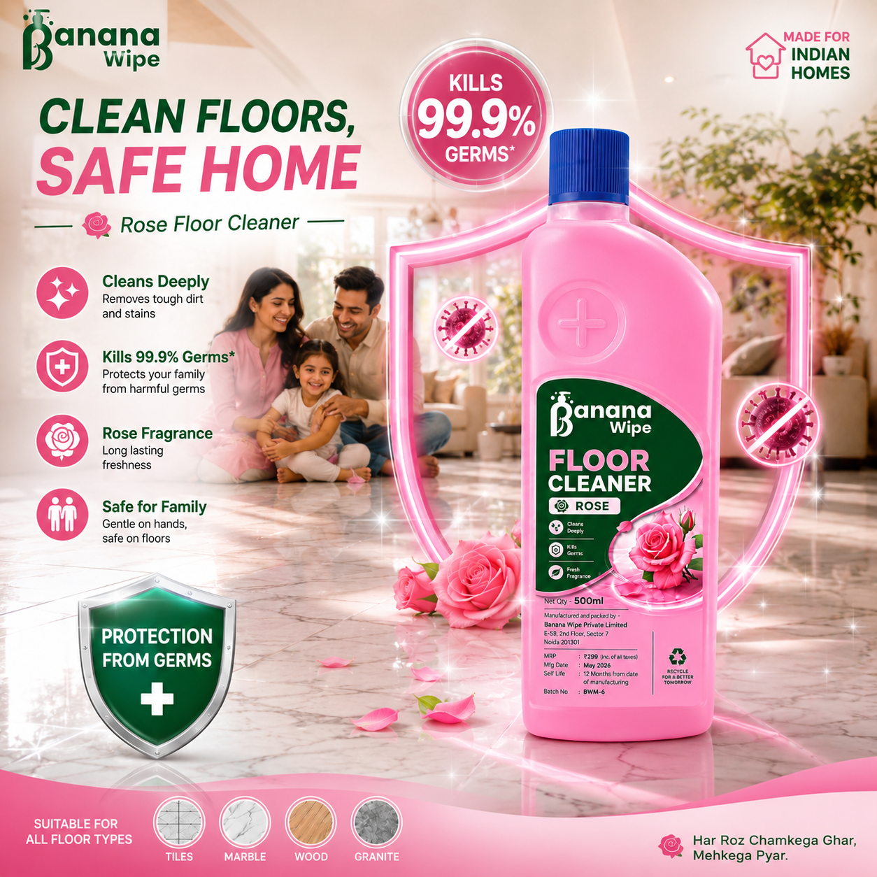 Banana Wipe Floor Cleaner I 500 ML I Pack of 1