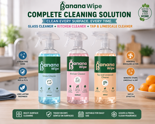 Banana Wipe Complete Cleaning Solution Combo Pack | Glass, Kitchen & Tap Cleaner I 500 ml each