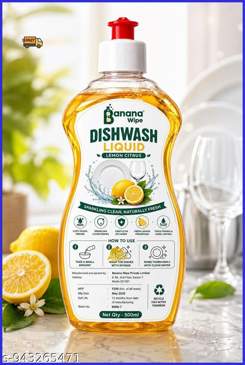 Banana Wipe Dishwash Liquid I 500 ml I Pack of 1