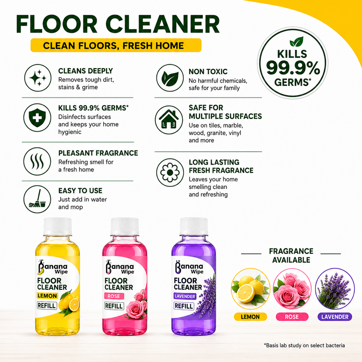 Smart Refill Lemon Floor Cleaner Pack 3- Make 3 Bottle of 500 ML Lemon Floor Cleaner